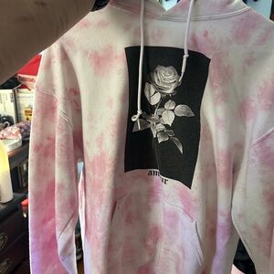 AMOUR Pink and White Tie-Dye Hoodie Sweatshirt